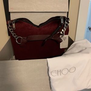 Jimmy Choo Shoulder Bag Raven Bordeaux Suede Tote